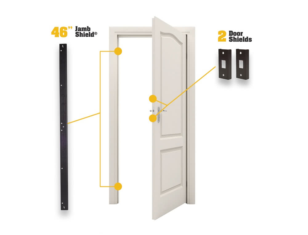 Door Armor single door security kit: 46-inch jamb shield and door shields