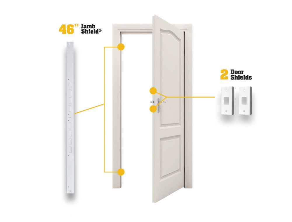 [MFC-EZA-20000] Door Armor Single Door Security Kit (White, No Hinge Protection, No Prying Protection, MINI Door Shields (2 Quarters Clearance))