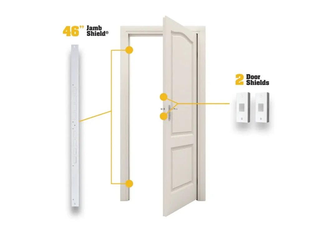 [MFC-EZA-20000] Door Armor Single Door Security Kit (White, No Hinge Protection, No Prying Protection, MINI Door Shields (2 Quarters Clearance))