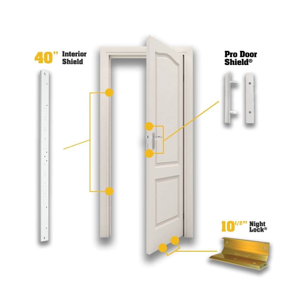 [MBU-SFR-20000] Door Armor PRO SafeRoom (Interior Door) Master Bundle w/ Night Lock (White, Brass)